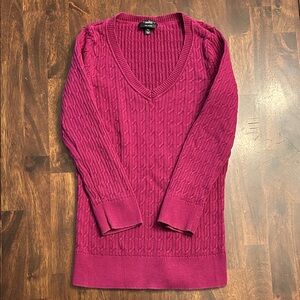 Talbots V-Neck Cable Knit Sweater - Fuchsia